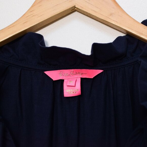 Lilly Pulitzer Malone Maxi Dress Navy Blue Tiered A-Line Tassels Size M Boho - Picture 11 of 13